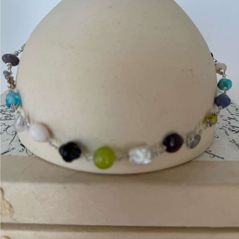Multi Color And Shape Gemstone And Silver Necklace - image 3